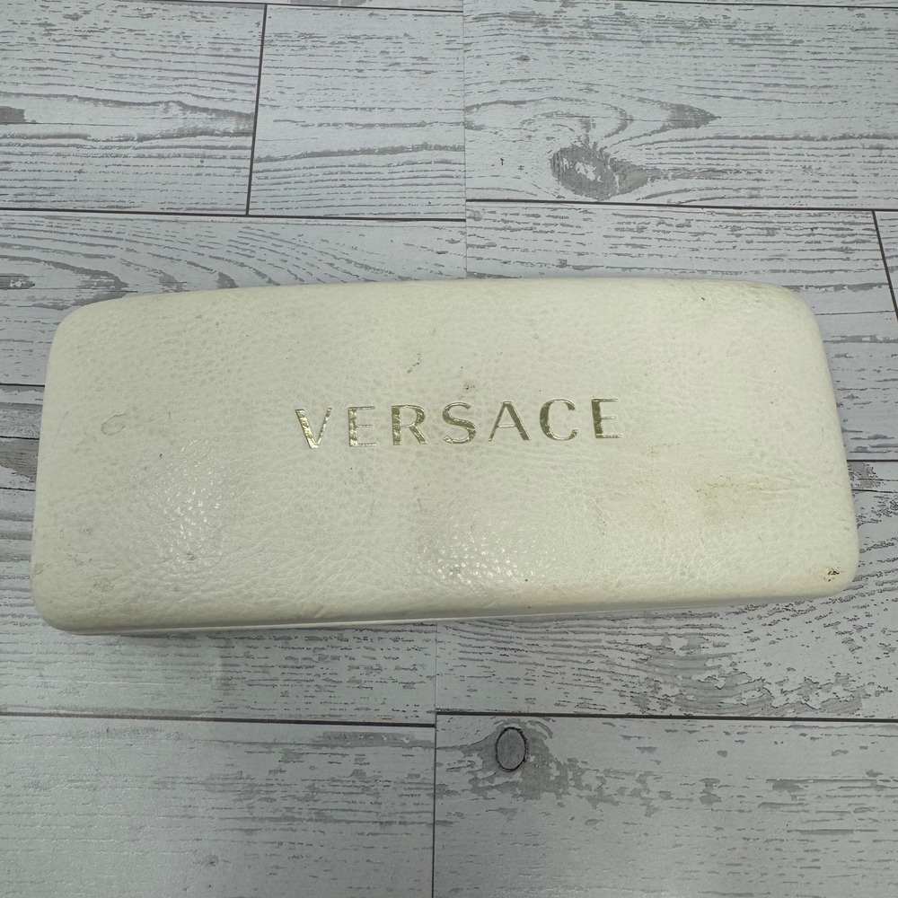 Versace Eyeglasses Case White Textured Leather Gold Logo‎